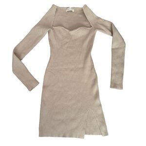 Beige Botany Ribbed Bodycon Dress Square Neck See Measurements Tan